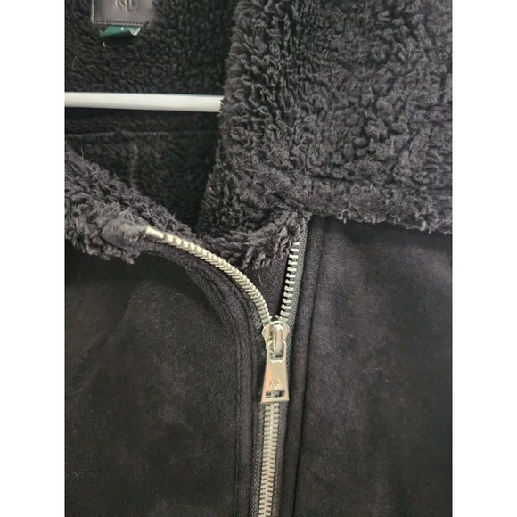 Ralph Lauren LRL black label faux shearling suade moto vest punk woman LG - Picture 4 of 10